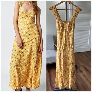 Womens Free People Rosalee Yellow Sunflower Midi Summer Dress XS